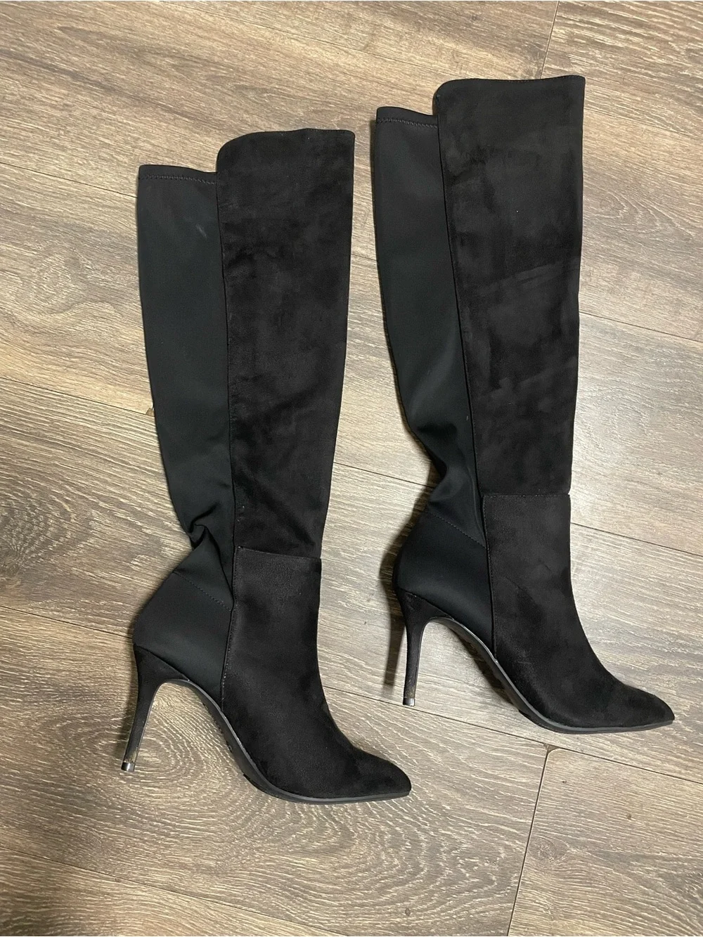Siyundra Black Knee-High Stiletto Boots - Women heel shoes size 8 date night